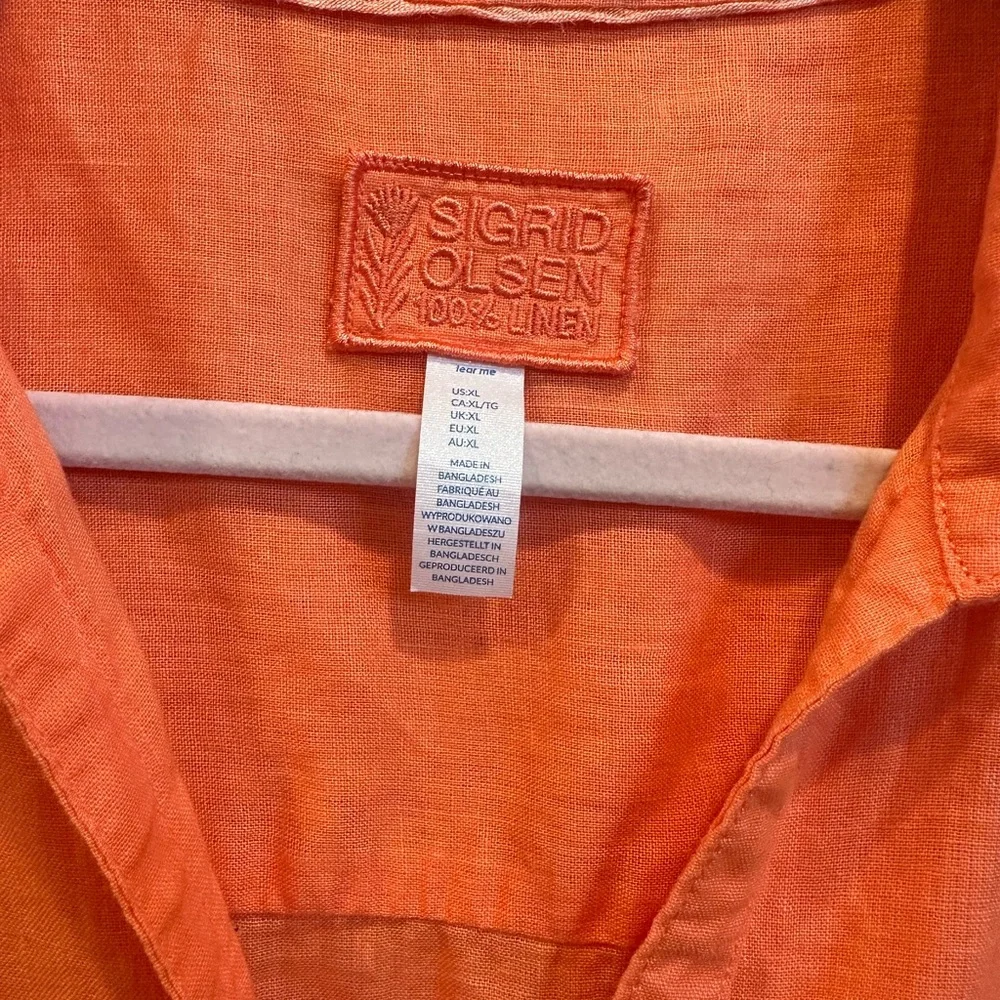 Sigrid Olsen Linen Blend Button-Down Shirt Tunic Top Roll Tab Sleeves Sz XL - Picture 10 of 11